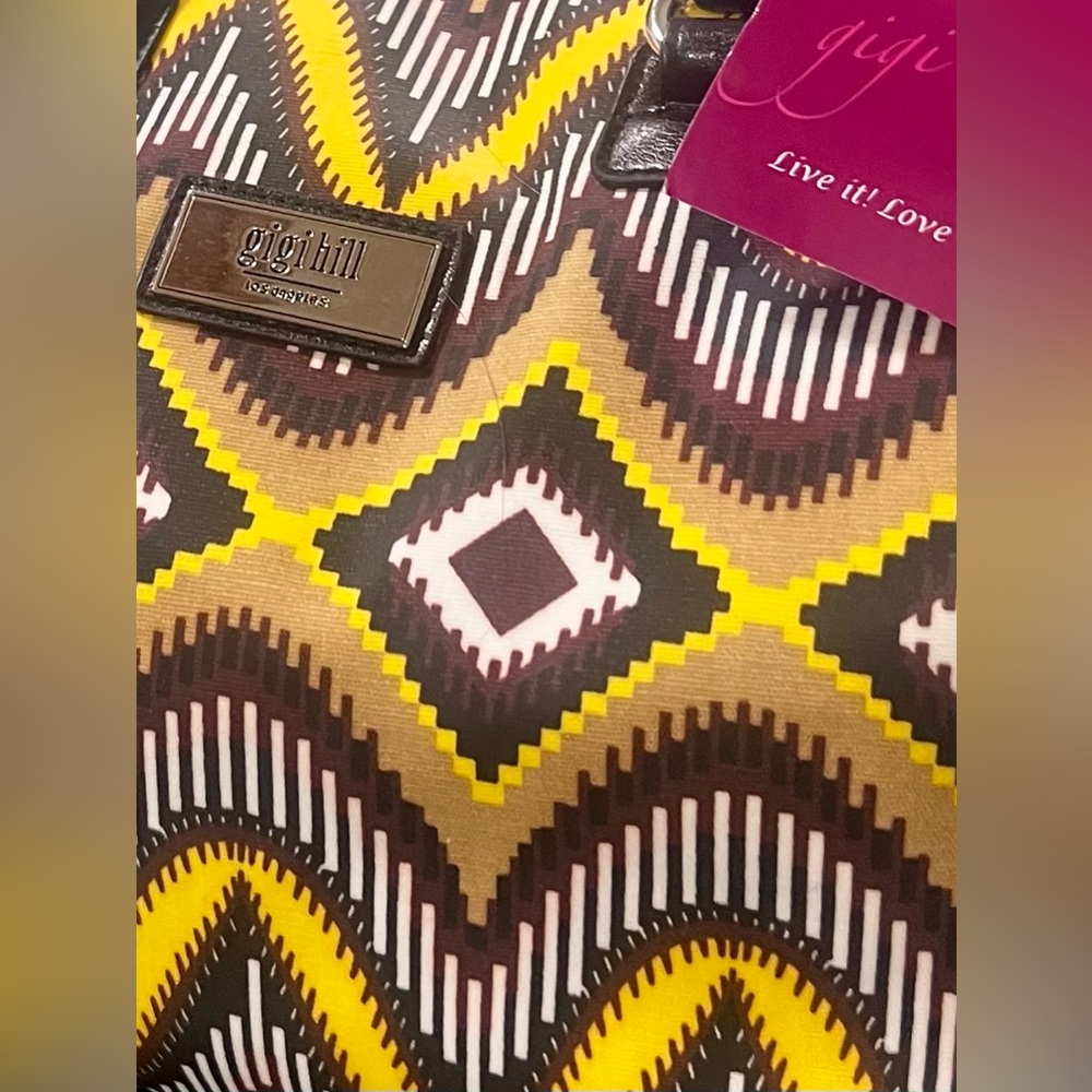 NEW Gigi Hill Los Angeles Sunburst Zigzag Patterned Bag Yellow Brown Aztec Boho - Picture 2 of 12